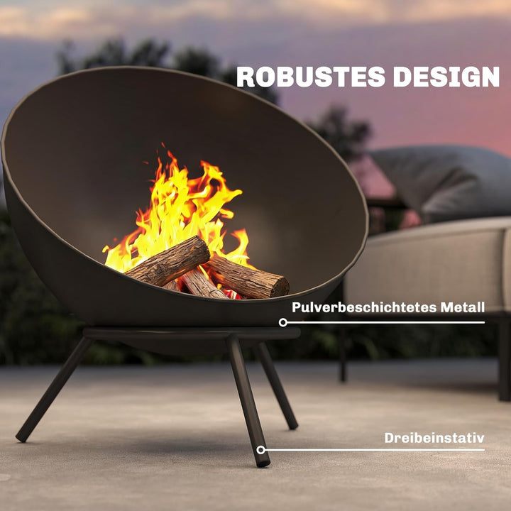 Outsunny Feuerschale 60 x 53 x 66cm verstellbar Feuerstelle mit Schürhaken Kohlegitter Ständer Feuer