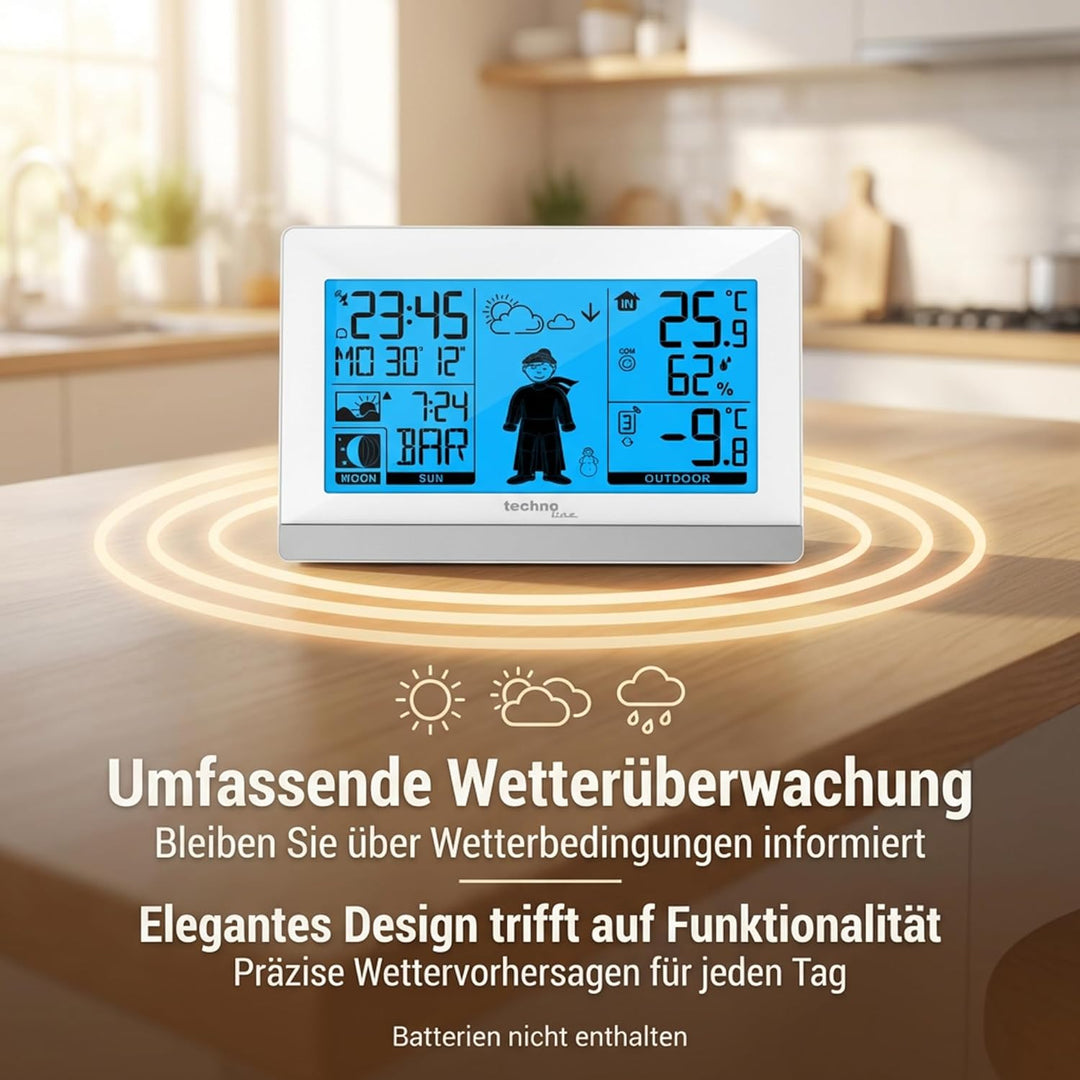Technoline WS9612 in weiss, mit Innen- und Aussentemperatur, Wettervorhersage, Funkuhr WS9612 weiss,