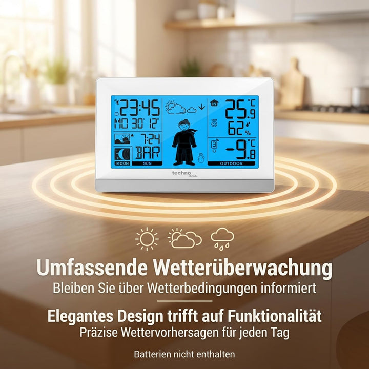 Technoline WS9612 in weiss, mit Innen- und Aussentemperatur, Wettervorhersage, Funkuhr WS9612 weiss,