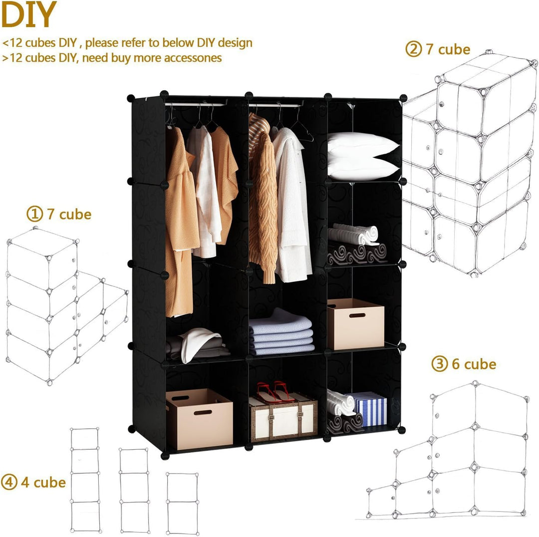 BRIAN & DANY Kleiderschrank aus 12 Würfeln, modularer Speicher-Organisator Kunststoffschrank mit Tür