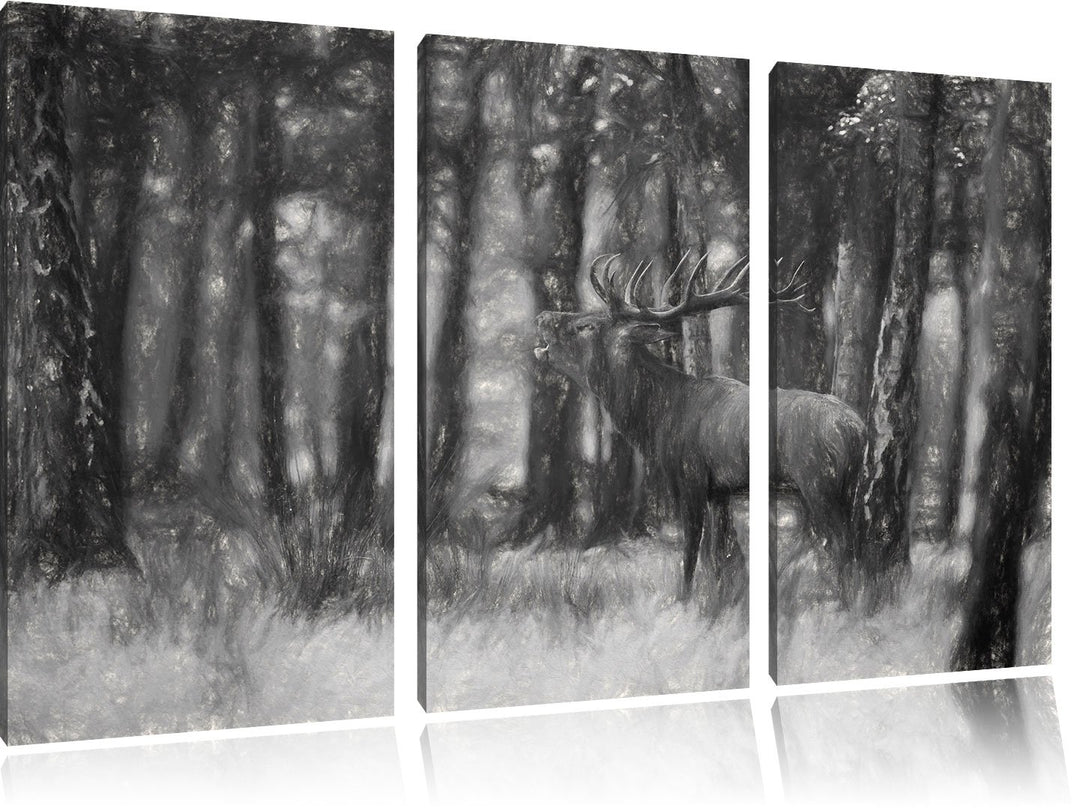 Pixxprint röhrender Hirsch als Leinwandbild | Grösse: 3 Teilig (120x80) | Wandbild| Kunstdruck | fer