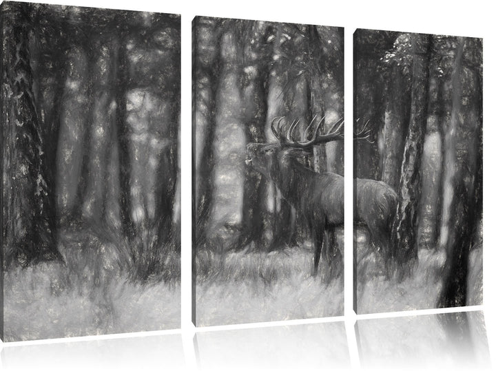 Pixxprint röhrender Hirsch als Leinwandbild | Grösse: 3 Teilig (120x80) | Wandbild| Kunstdruck | fer