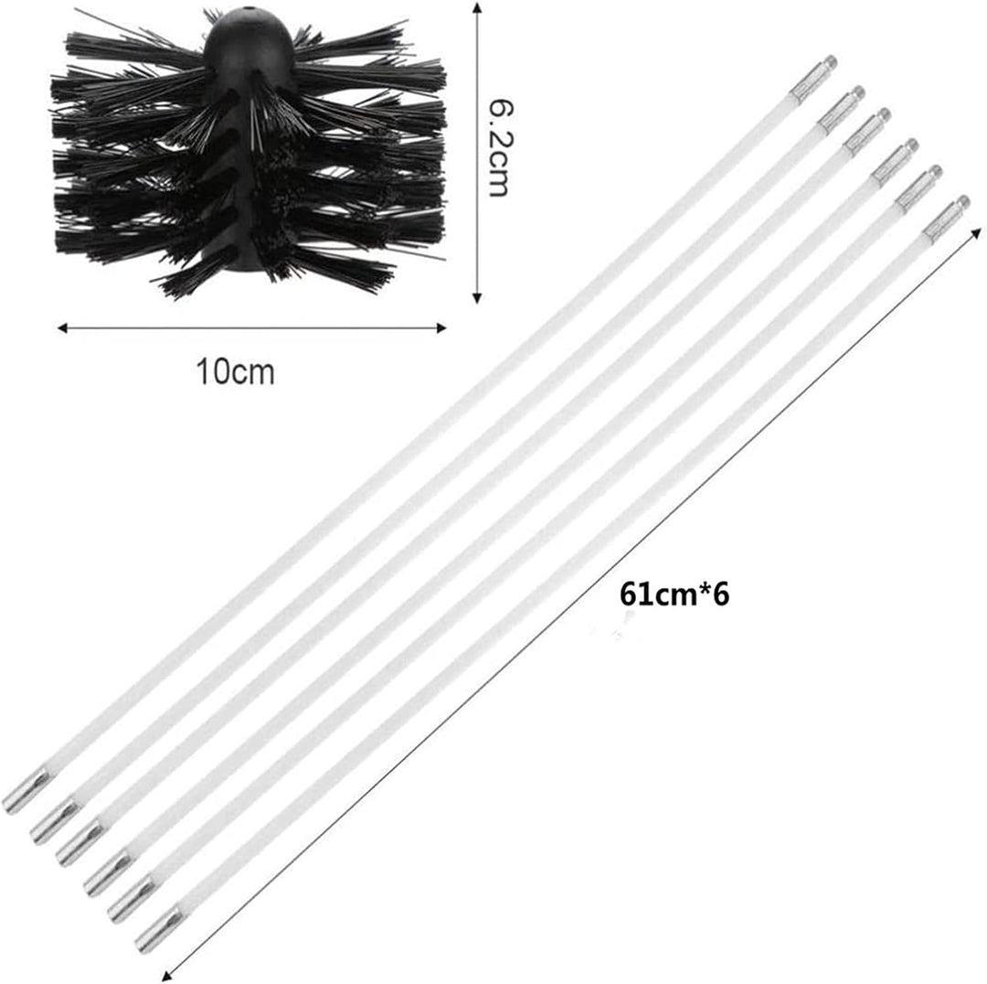 Kaminbürste Stange Set, Kanalentlüftungs Reinigungsset, 1 Nylon Bürstenkopfs Mit 6 Flexibler 610mm S