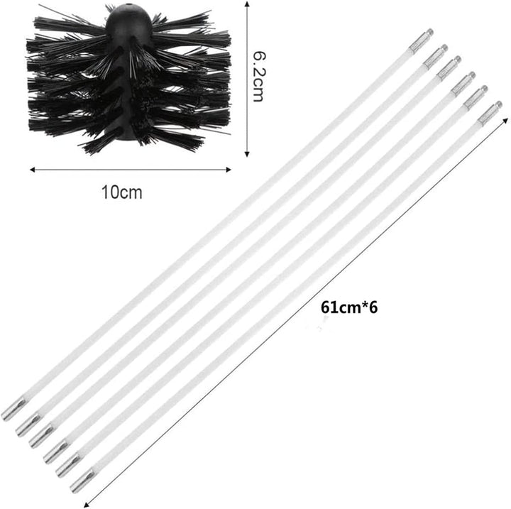 Kaminbürste Stange Set, Kanalentlüftungs Reinigungsset, 1 Nylon Bürstenkopfs Mit 6 Flexibler 610mm S