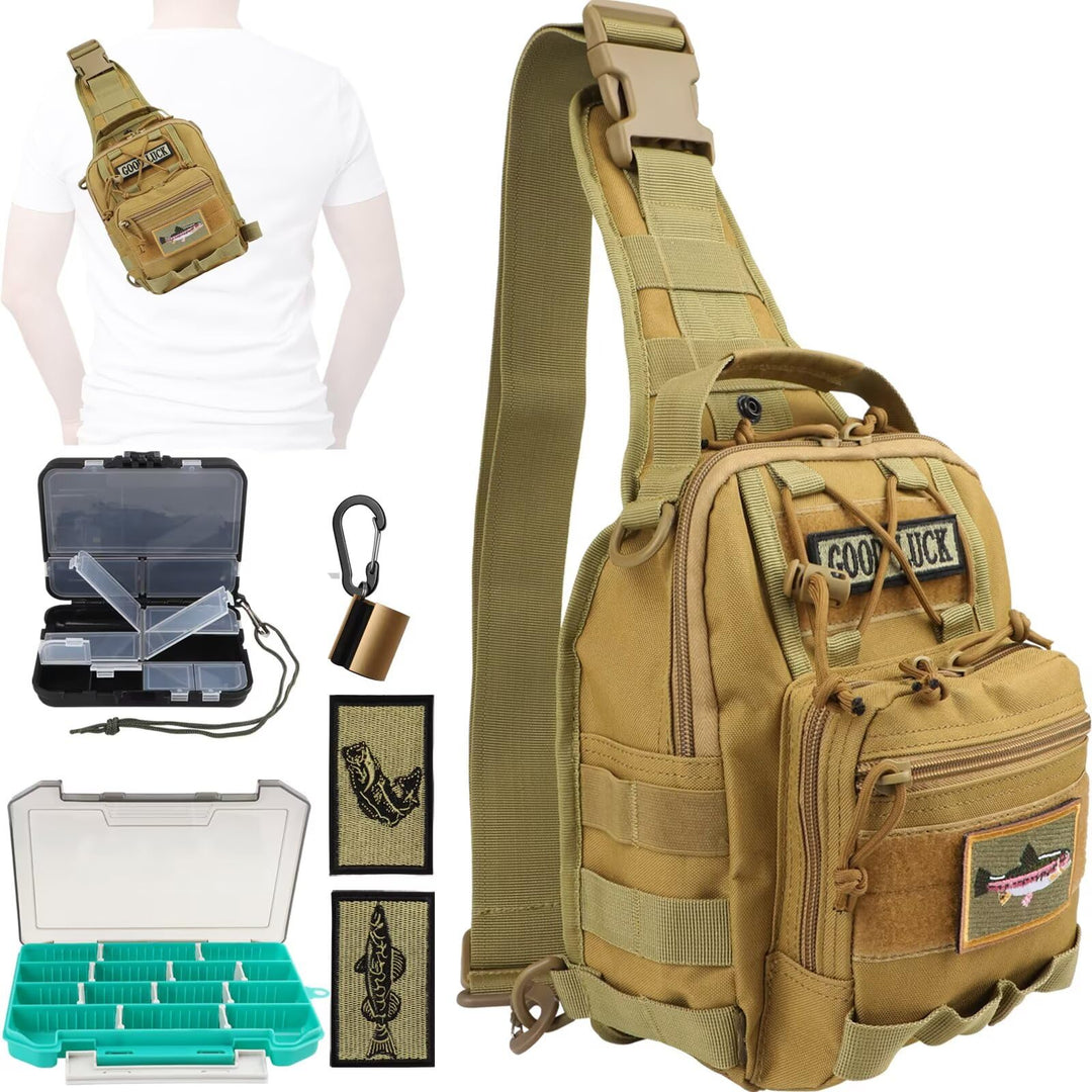 Dovesun Kleiner Angelrucksack, Fliegenfischen Sling Pack Wasserdichter Angelrucksack mit Angelkoffer