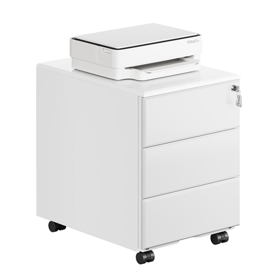 WOLTU Rollcontainer Metall, Mobiler Aktenschrank Büroschrank mit 3 Schubladen Bürocontainer, abschli