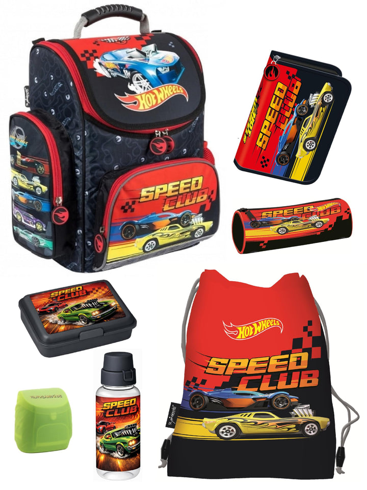 Familando Hot Wheels Schulranzen-Set 7 tlg. mit Federmappe, Turnbeutel und