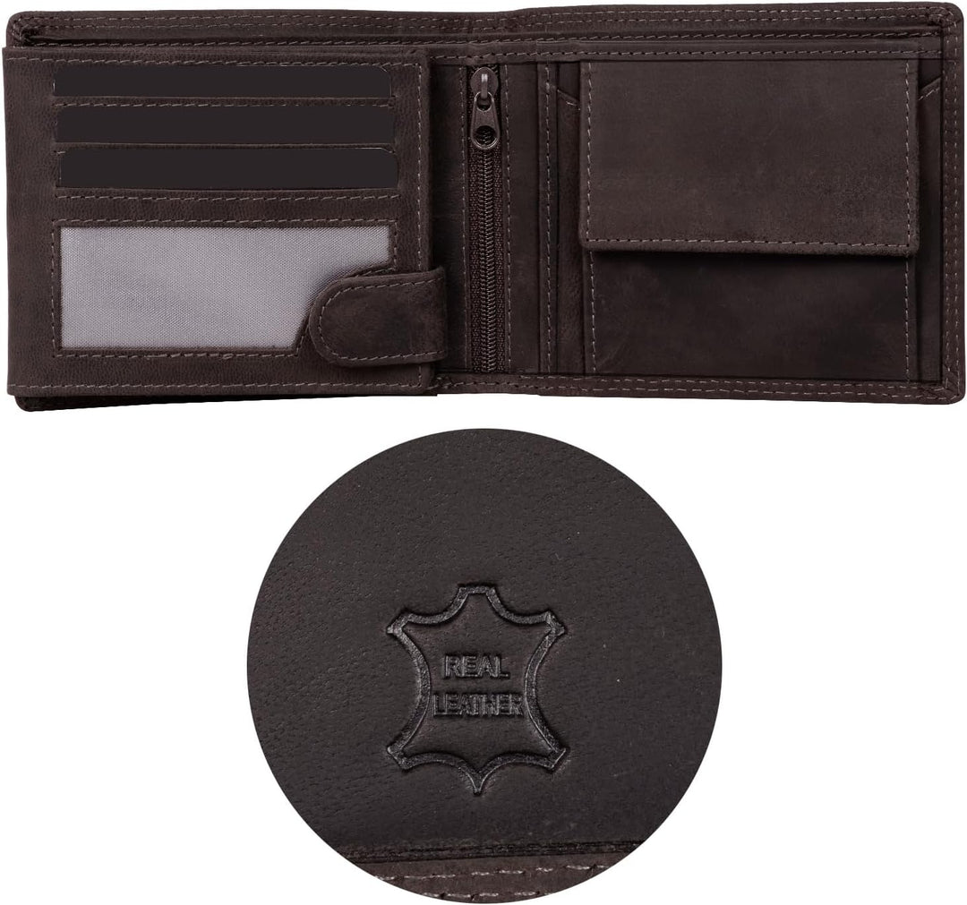 Fa.Volmer ® Leder Geldbörse Herren - extra-stabile Doppelnaht - 9 Fächer für Kreditkarten - Querform