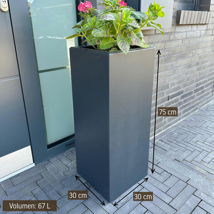 VIVANNO Pflanzkübel Blumenkübel Übertopf Säule Fiberglas Anthrazit Block 75x30x30, 75x30x30 cm Anthr