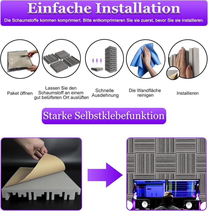 BXI Dichte Akustikschaum-Paneele, 30 x 30 x 5 cm 18 Stück – Breitband-Schallabsorber, dicke Schalldä