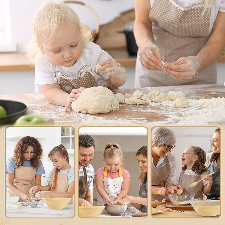 Gärkörbchen Set,Gärkorb zum Brotbacken 23cm Rund & 21cm Oval,100% Natürliches Rattan,Brotkorb Mit Le