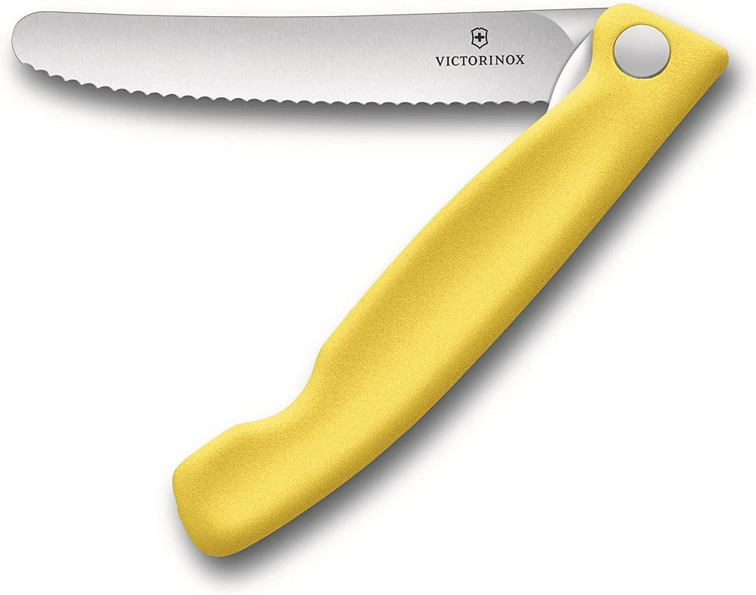 Victorinox 2-tlg Swiss Classic Faltbares Gemüsemesser/Tafelmesser Set, Wellenschliff gelb Gelb Duo P