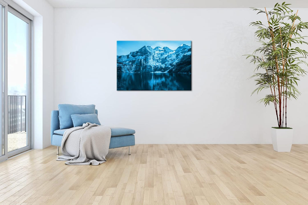 deyoli Bergsee Oeschinensee Schweiz Format 80x60 Effekt: Monocrome Blau als Leinwandbild, Motiv fert