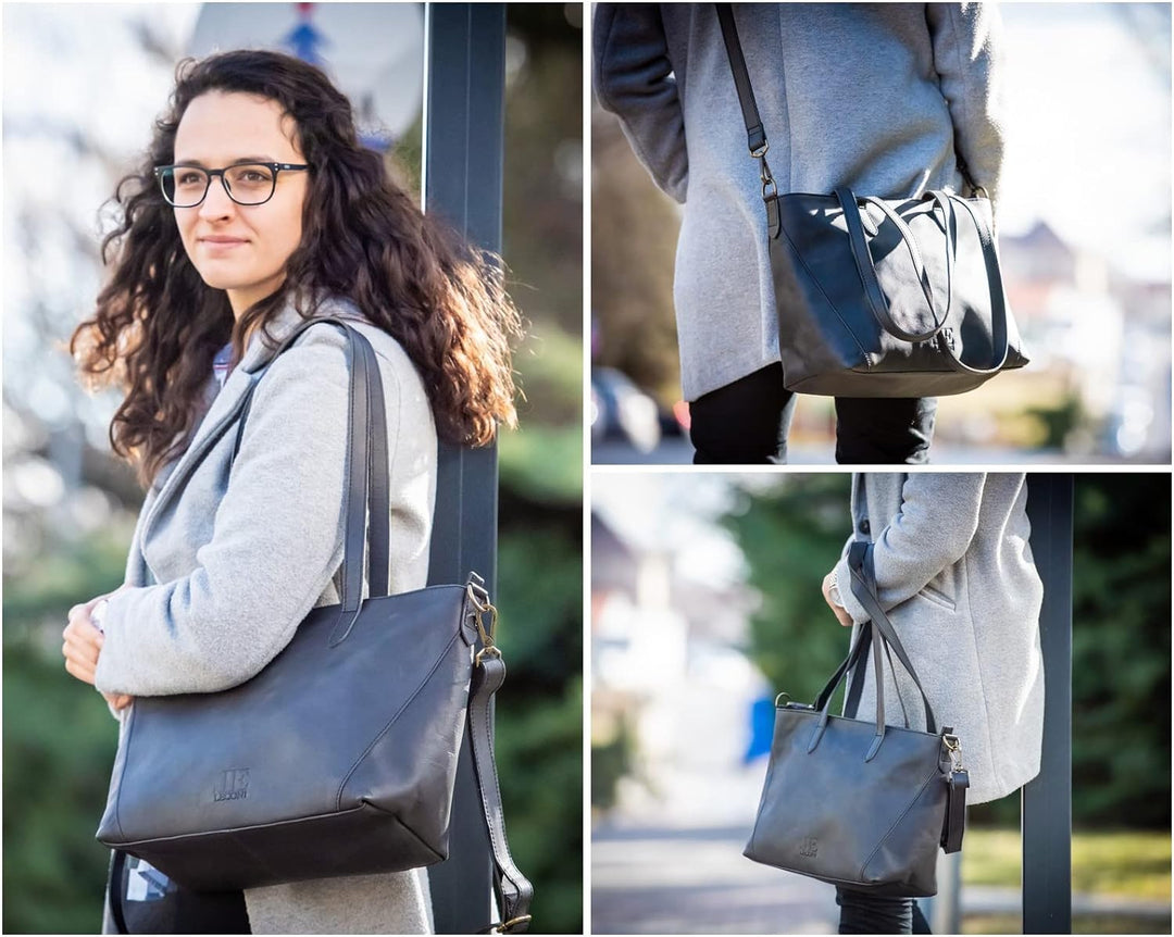 LECONI Schultertasche Henkeltasche für Frauen DIN-A4 Businesstasche für Notebook Handtasche Leder Sh