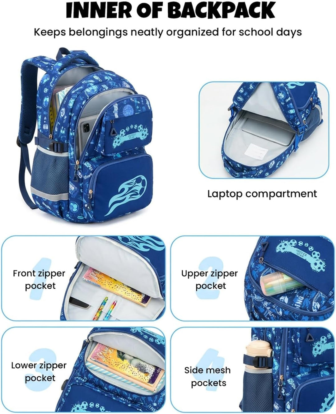 Amythe Schulrucksack Jungen Teenager, Schultasche Kinder mit Reflektoren für 1. bis 4. Klasse, Leuch