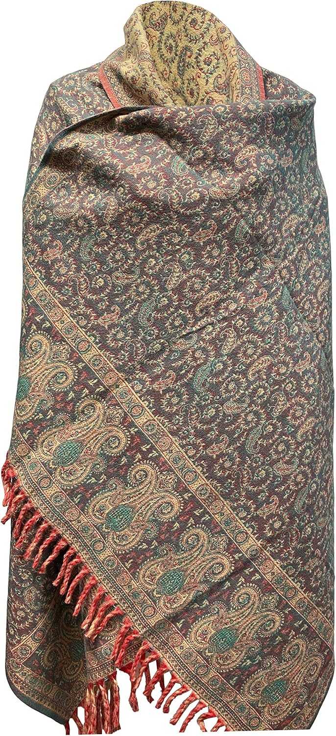 Winterschal aus reiner Yakwolle, hellviolett, beige, mit Blumenmuster, als Dekoration oder als Gesch