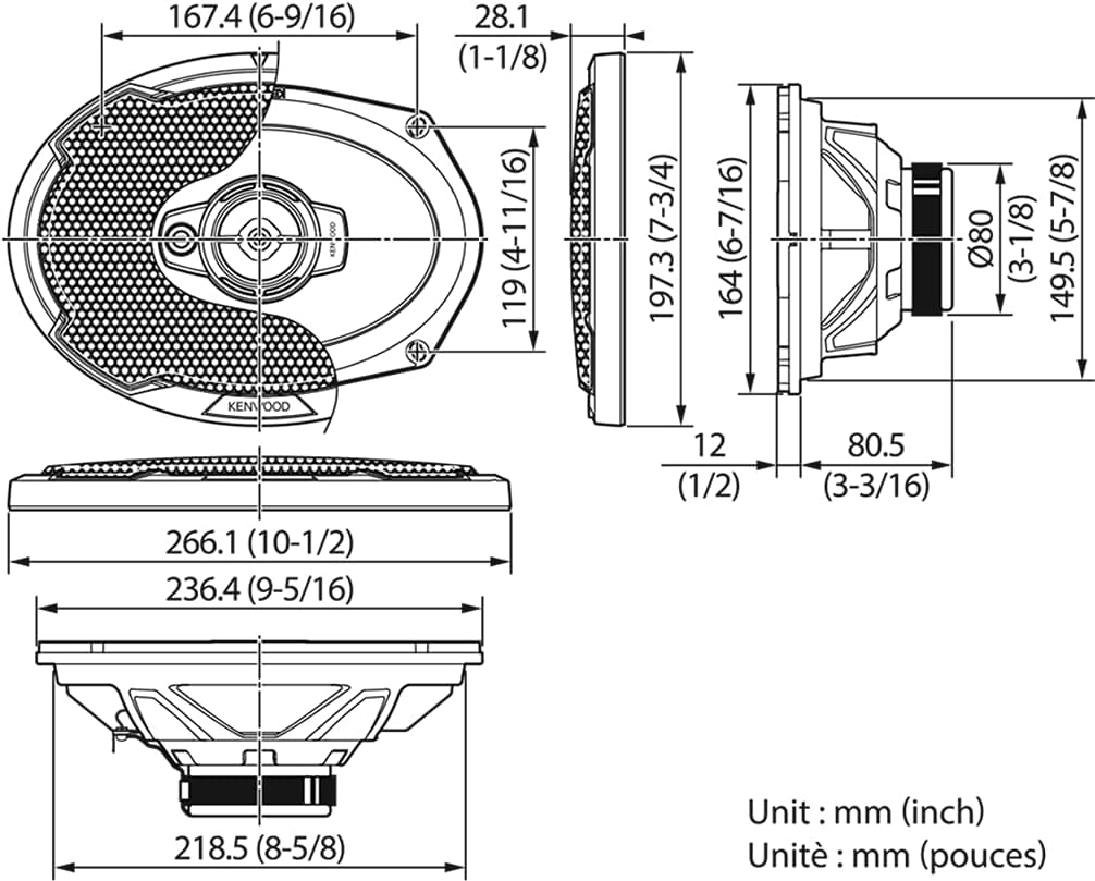 Kenwood Kfc-PS6976 3-Wege-Lautsprecher, 550 W, 6 x 22,9 cm