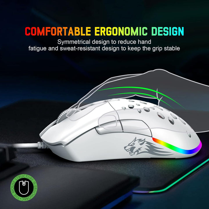 Mäuse D19 Wired Gaming Maus für Laptop, programmierbare Hintergrundbeleuchtung Maus 7 -Tasten, weiss