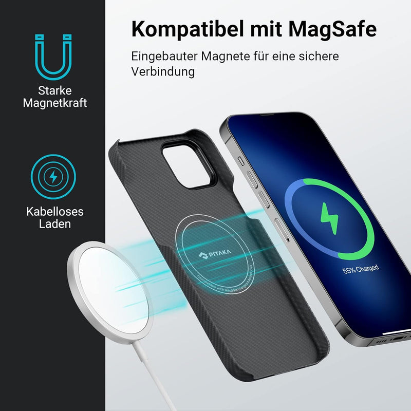 pitaka Hülle für iPhone 14 Plus Kompatibel mit Magsafe Ultradünn Hülle aus 600D Aramidfaser Magnetis