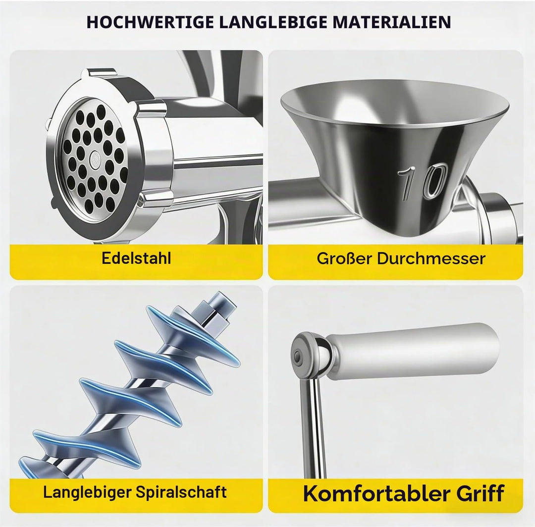 Edelstahl Handfleischwolf mit Wurstfüller – Manueller Fleischwolf für Haushalt, Multifunktions-Wolf