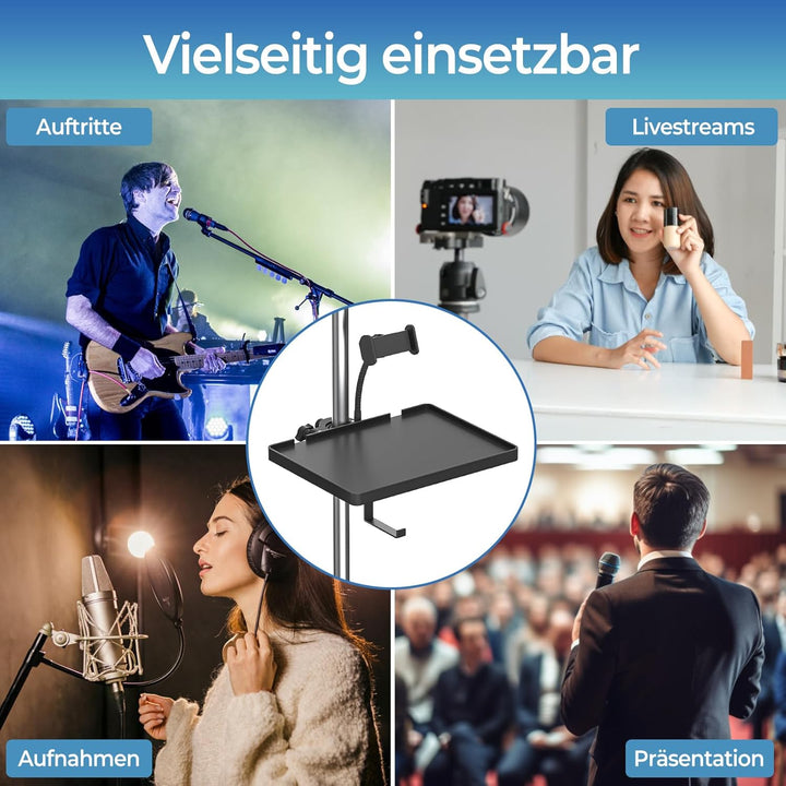 Universeller Mikrofonständer mit Telefonhalter, verstellbarer Mikrofonständer, Klammer auf dem Diens