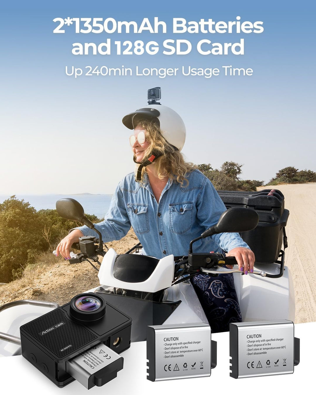 4K 60FPS Action Cam, Unterwasserkamera mit 128G SD Karte 48MP HD WiFi Kamera mit EIS 40M Wasserdicht