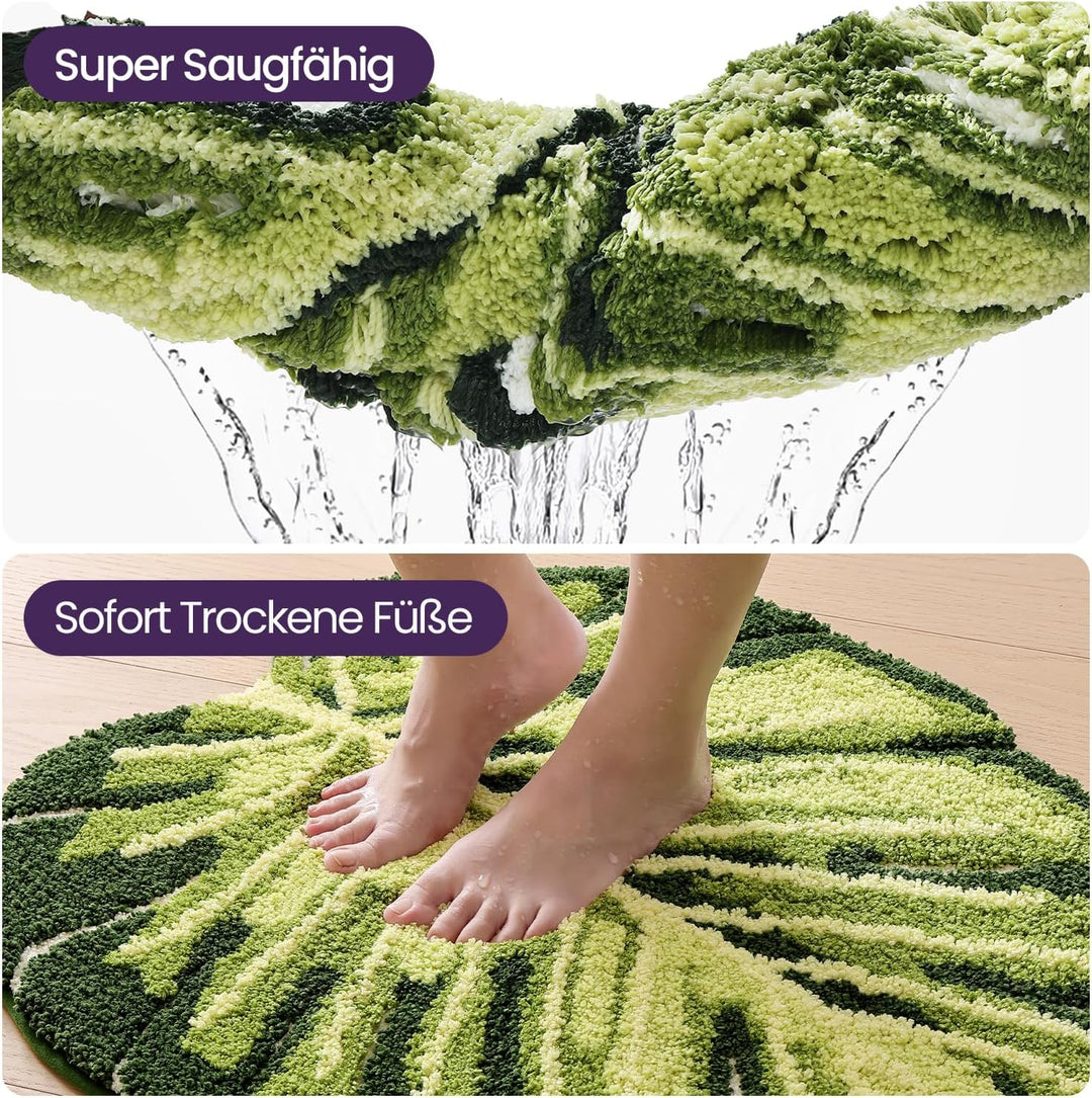 DEXI Badezimmerteppich 80 x 120 cm, Badematte rutschfest Absorbierende mit Monstera Pflanzenmuster,