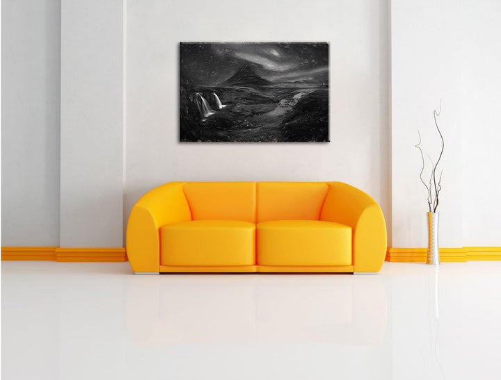 Pixxprint Kirkjufell Wasserfall als Leinwandbild/Grösse: 100x70 cm/Wandbild/Kunstdruck/fertig bespan