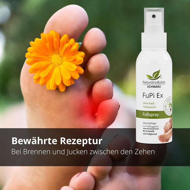 Naturprodukte Schwarz - FuPi Ex Fussspray - Mit Teebaumöl und Manukaöl - Zur Fusshygiene, Gegen Schw