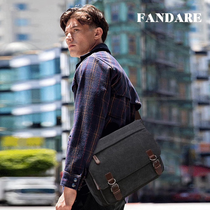 FANDARE Retro Umhängetasche Herren Segeltuch Arbeitstasche Messenger Bag Schultertasche passen 12,9-