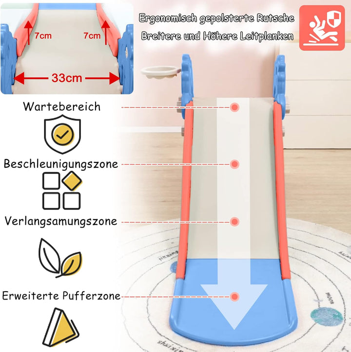 FIVMEN Rutsche Kinderrutsche 3-in-1 Set, Kinder Spielzeugrutsche Indoor Outdoor mit Basketballkorb,