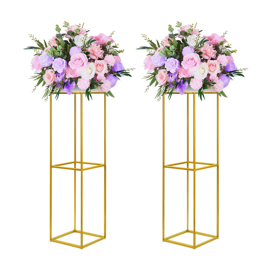YALLOVE 2 Stück 80cm Metall Blumenständer Gold Mittelstücke Vasen Stand mit Klaren Acrylplatten, Geo