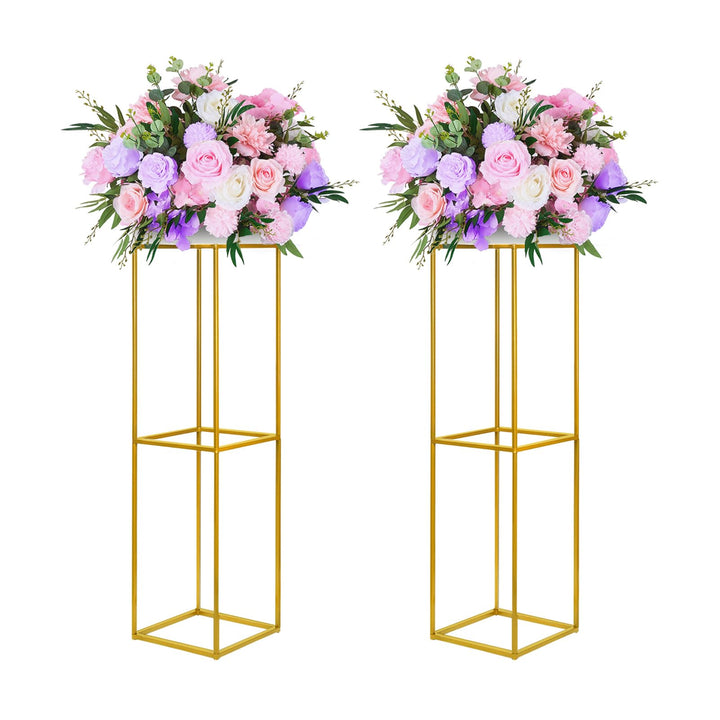 YALLOVE 2 Stück 80cm Metall Blumenständer Gold Mittelstücke Vasen Stand mit Klaren Acrylplatten, Geo
