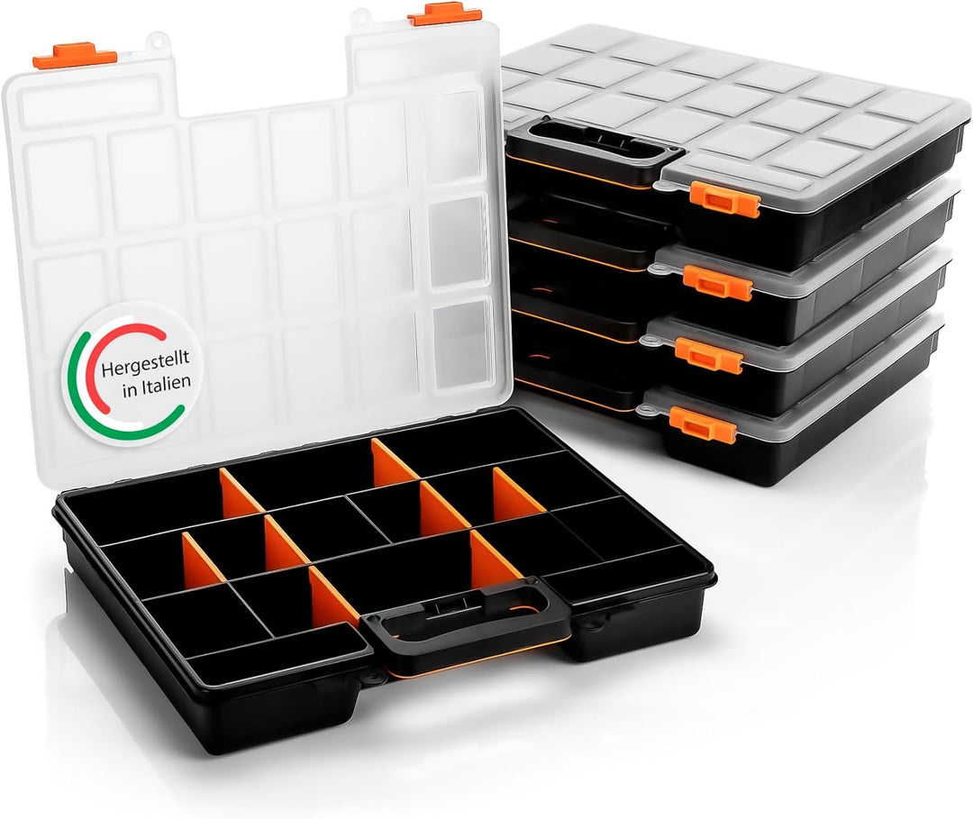 BigDean 5 Stück Sortimentskasten stapelbar 38x33x6cm praktische Sortierbox mit 16 Fächern – Werkzeug