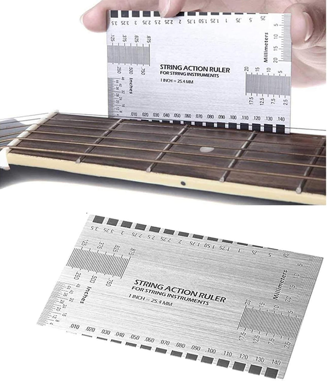 Gitarren Tool Set, Edelstahl Gitarrenwerkzeuge mit Sander Radius Gauge, String Action Ruler und Grif