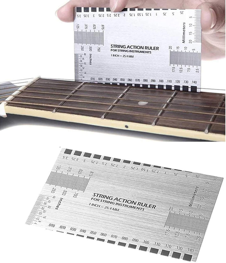 Gitarren Tool Set, Edelstahl Gitarrenwerkzeuge mit Sander Radius Gauge, String Action Ruler und Grif