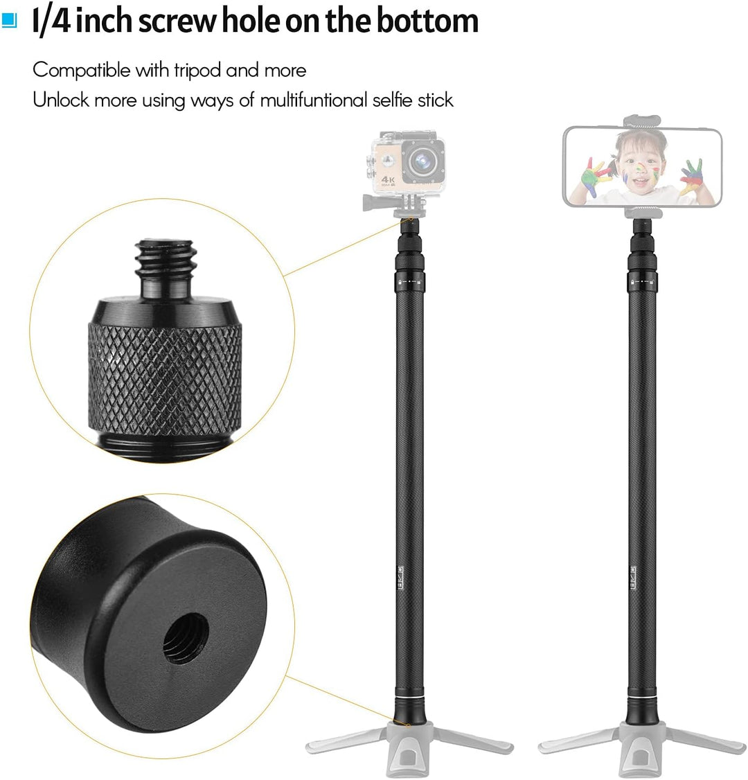 Andoer Einstellbare Verlängerungsstange, Kohlefaser Selfie Stick 1,5 m mit 1/4 Zoll Schraube für Ins