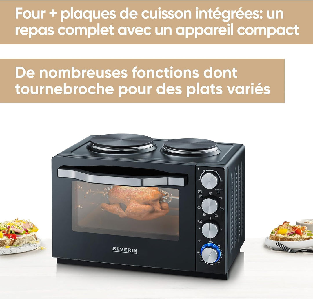 SEVERIN Back- und Toastofen mit Kochplatten, 2500 W, schwarz, TO 2065, Back- und Toastofen
