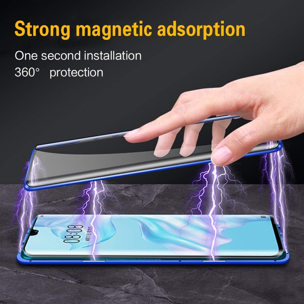 Hülle für Samsung Galaxy S22 5G, Magnetische Hartglas Hülle mit Vorderseite und Rückseite, Metallrah
