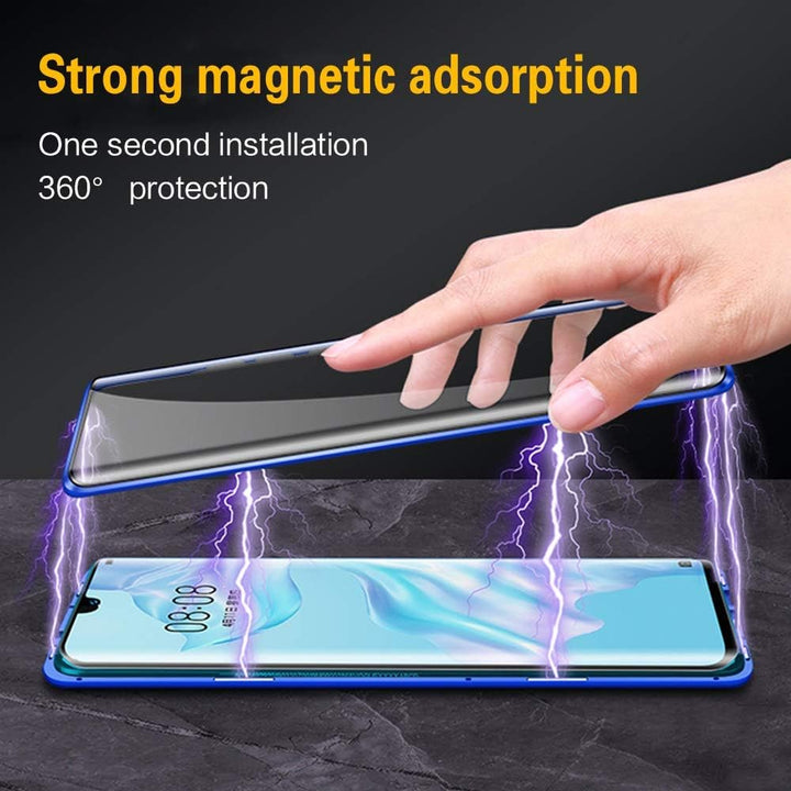 Hülle für Samsung Galaxy S22 5G, Magnetische Hartglas Hülle mit Vorderseite und Rückseite, Metallrah