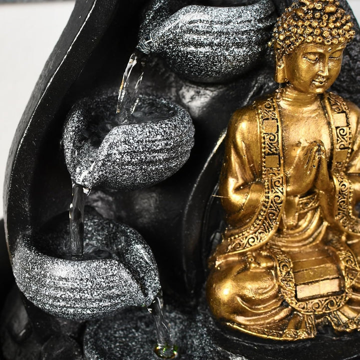 Zen Light Praya Zimmerbrunnen mit Pumpe und LED-Beleuchtung, Kunstharz, Gold Single, Single