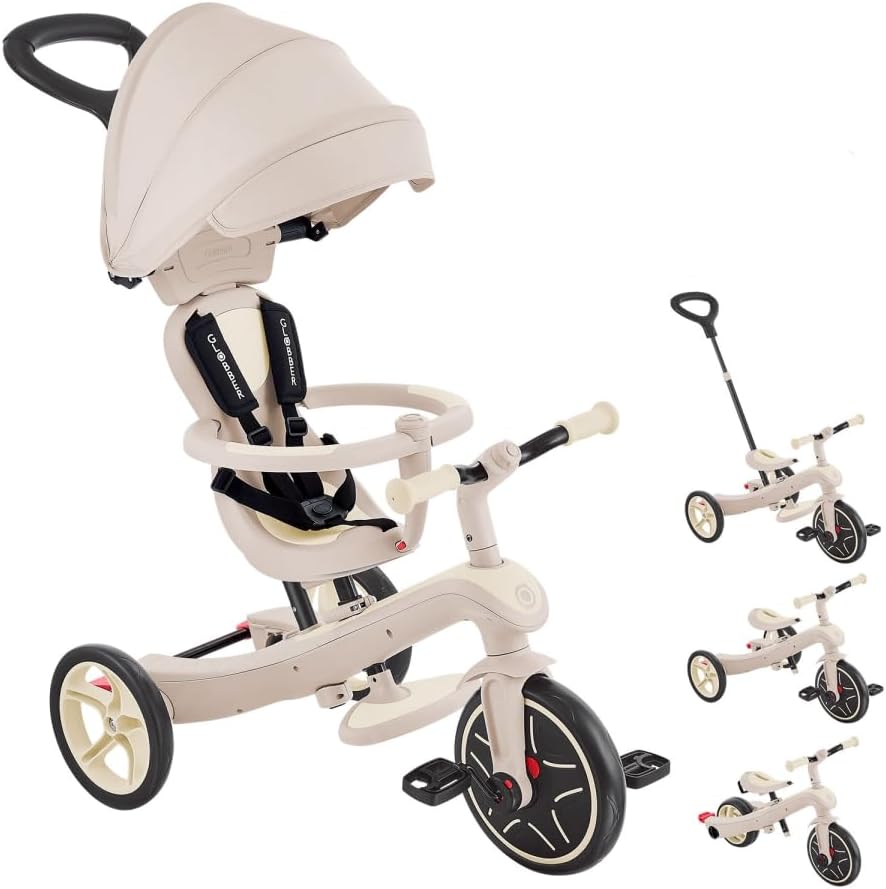 Globber Explorer Trike 4in1 ECO – Kinderwagen, Dreirad und Laufrad, 10/8,5 Zoll, TPR-Sitz, höhenvers