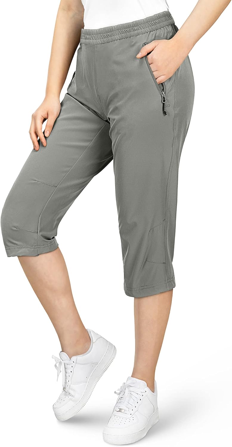 33,000ft Damen 3/4 Hose Capri Wanderhose Stretch Leichte Radhose Taschen Sommer Outdoor Golf Hose 36
