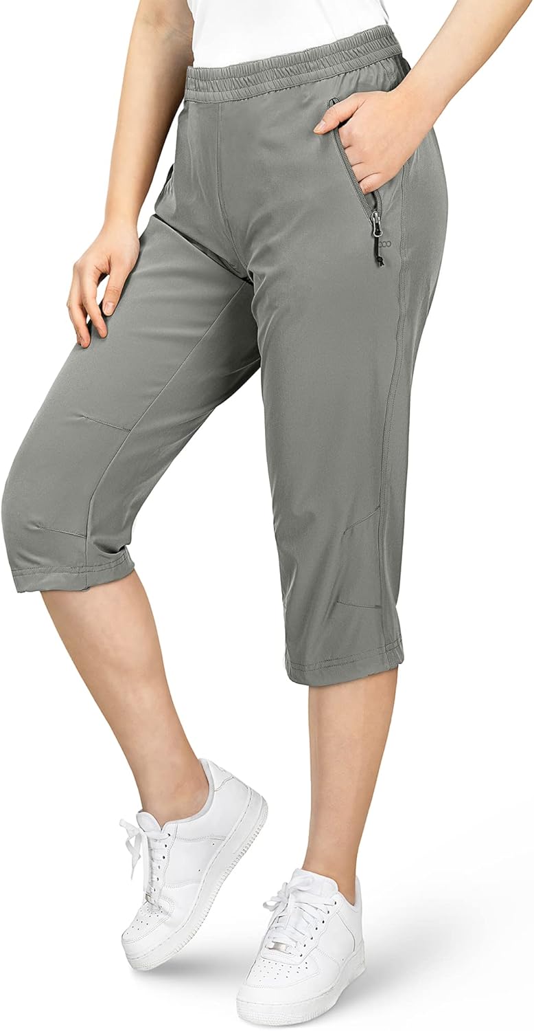 33,000ft Damen 3/4 Hose Capri Wanderhose Stretch Leichte Radhose Taschen Sommer Outdoor Golf Hose 40