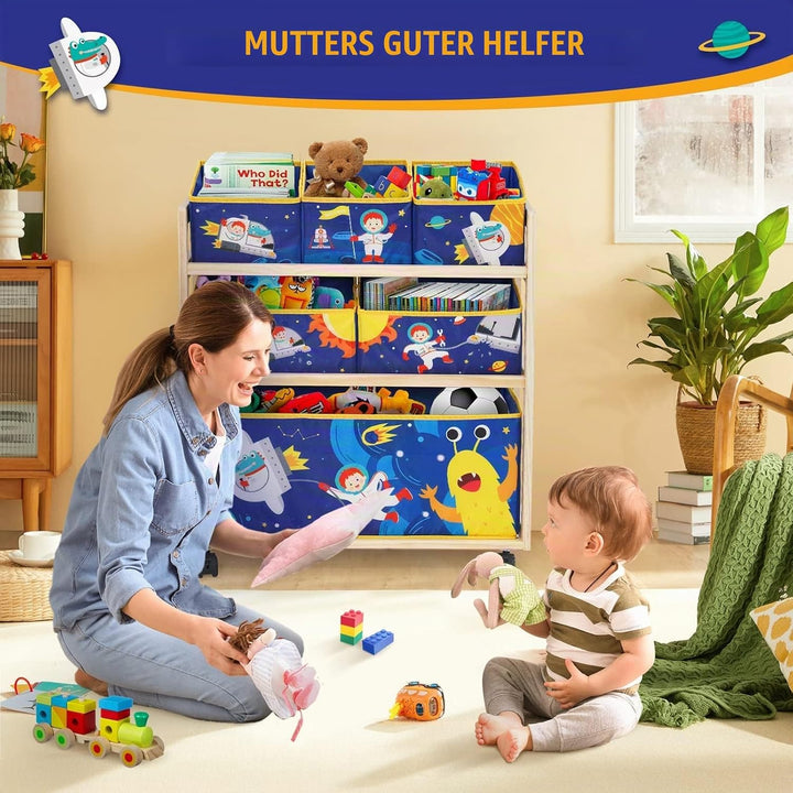 NUKied Spielzeugregal,Kinderzimmerregal mit 4 Rädern für Bücher und Spielzeug,3-Stöckiges Spielzeug-