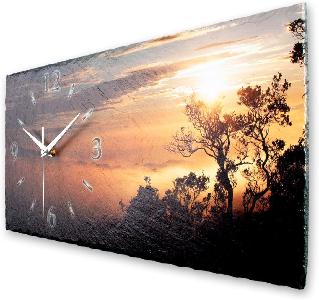 Kreative Feder Designer-WANDUHR Sonnenaufgang aus Stein mit Zeigern aus gebürstetem Aluminium - Desi