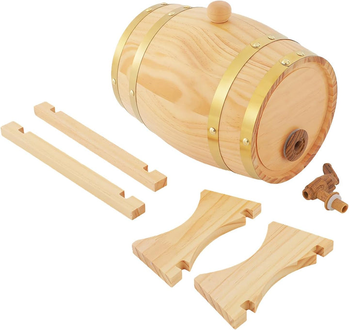 3L Weinfass Holz mit Zapfhahn und Ständer, Holzfass Kiefer Deko Vintage, Eichenfass Klein Selbermach