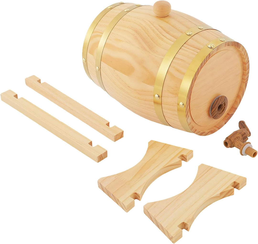 3L Weinfass Holzfass, Eichen-Fass mit Bock und Zapfhahn, Upgrade Kiefernweinfass für Whiskey, Wein,