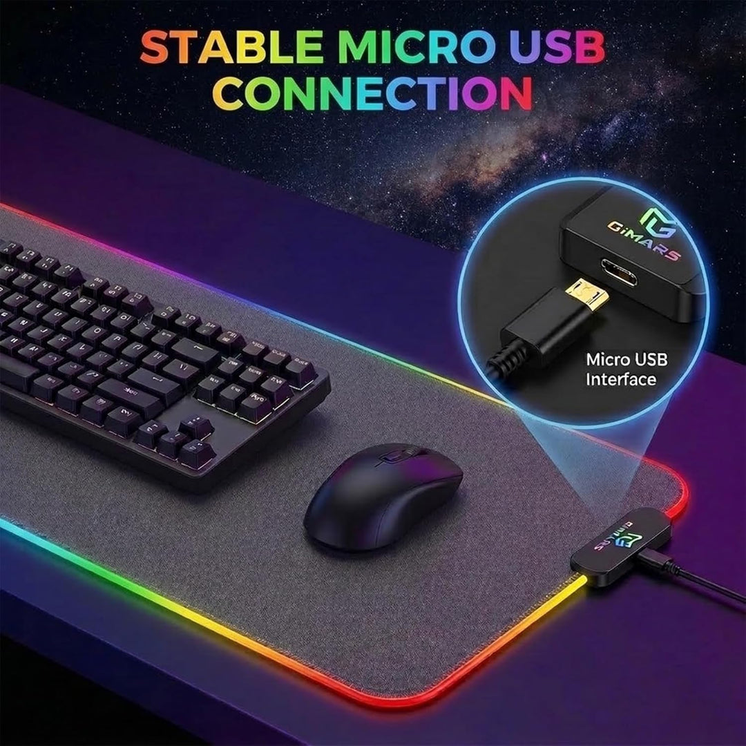 Gimars Gaming Mauspad, 12 LED Beleuchtungsmodi RGB Mousepad XXL, 800x300x5mm, Gross Desk Mat Gaming