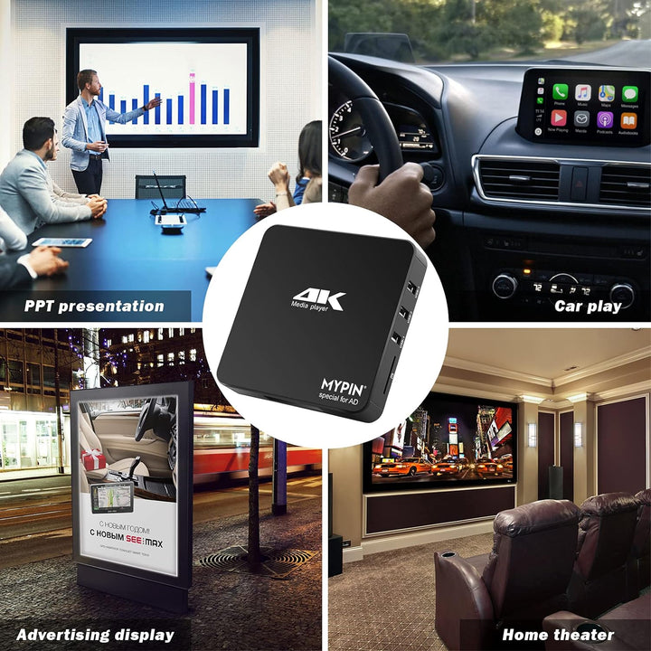 MYPIN 4K@60hz MP4 Media Player Unterstützt 8TB HDD/256G USB-Laufwerk/SD-Karte mit HDMI/AV-Ausgang fü